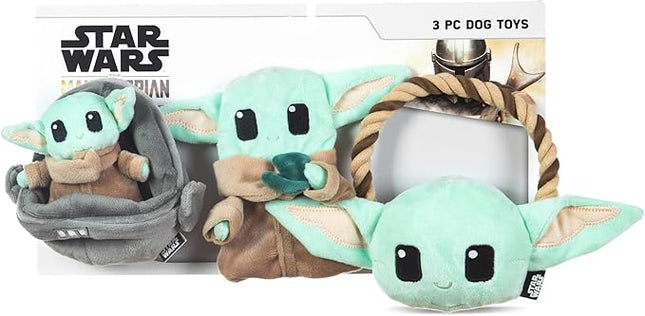 STAR WARS for Pets GROGU 3 Piece Collection - Cradle Plush, Flattie, and Rope Ring Dog Toys - Fabric Squeaky Plushes for All Dogs, Officially Licensed