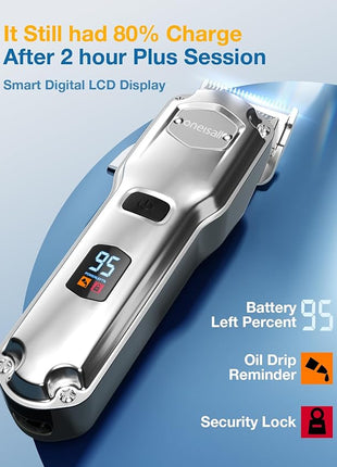 oneisall Dog Clippers for Grooming for Thick Heavy Coats/Low Noise Rechargeable Cordless Pet Shaver with Stainless Steel Blade/Waterproof Dog Shaver for Dogs Pets and Animals (Sliver)