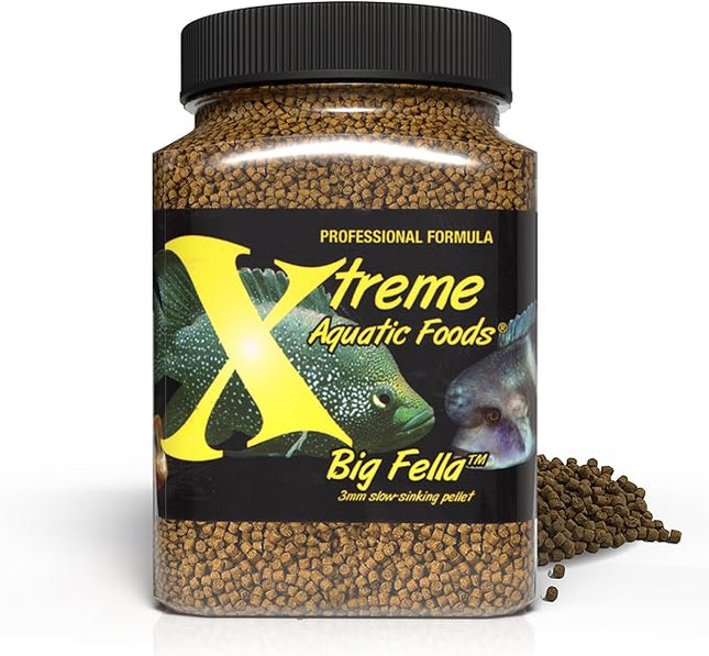 Xtreme Big Fella 3.0mm Pellets: Professional Nutrition for Medium to Large Cichlid/Community Fish - Boost Immune & Digestive Health, Color & Energy, Max Protein Fish Food – USA Farm Grown (20oz)