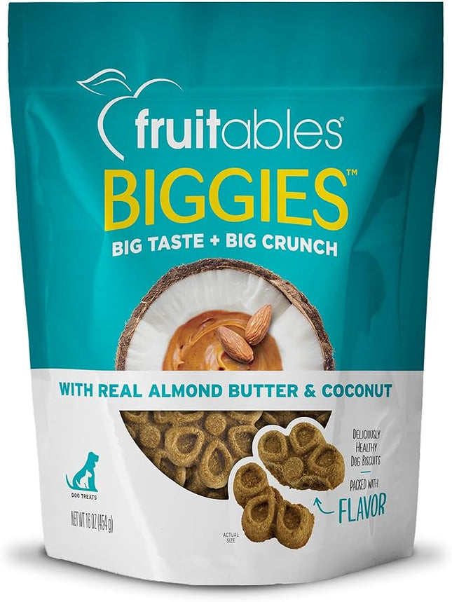 Fruitables Biggies Dog Biscuits, Pumpkin Treats for Dogs, Healthy Doggie Biscuits, Crunchy Treats, No Wheat, Corn or Soy, Made in The USA, Almond Butter and Coconut Flavor, 16oz