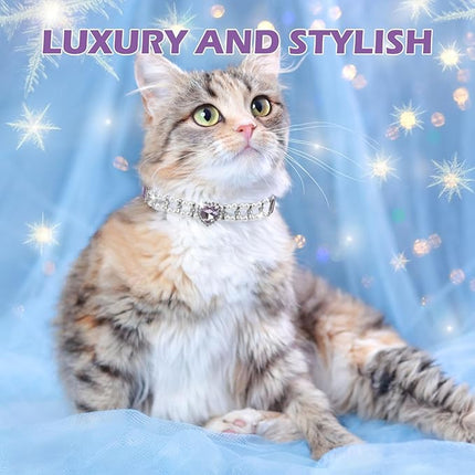 EXPAWLORER Cat Collar Leather with Bell and Safety Elastic Belt,Personalized Rhinestones Bling Adjustable Collars for Cats Kitty and Small Dogs,Pearl cat Collar Purple (Pearl)