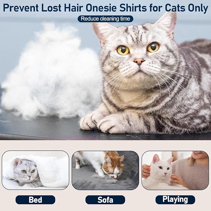 Cat Pajamas for Cats Only, Sticky Hair Cat Clothes, Long Sleeve Sphynx Clothes, Anti-Licking or Skin Disease Recovery Suit for Female Cats, Kitten Onesie Pajamas, DarkBlue, L