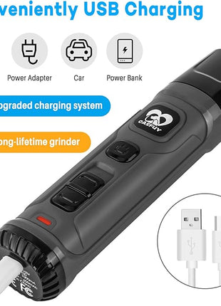 Casfuy Dog Nail Grinder with 2 LED Light - New Version 2-Speed Powerful Electric Pet Nail Trimmer Professional Quiet Painless Paws Grooming & Smoothing for Small Medium Large Dogs and Cats (Grey)