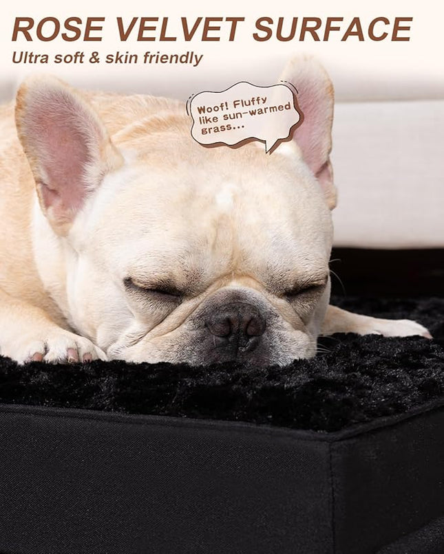 KSIIA Dog Crate Bed Waterproof Large Dog Bed Soft Rose Velvet Supportive Kennel Pad Egg Crate Foam with Removable Washable Cover & Non-Slip Bottom, 35 x 22 Inch, Black