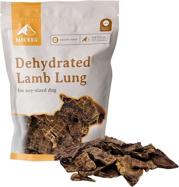 BARK'N BIG Lamb Lung Dog Treats Made in USA - Single Ingredient Lamb Dog Treats - Dehydrated Natural Lung Puffs for Dogs - 5oz
