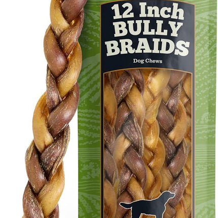 Redbarn Pet Products All-Natural 12" Braided Bully Sticks for Dogs - Premium Slow Roasted Long Lasting Chew Treats Made with 100% Beef - Single Ingredient Low Odor - 5 Count - Packaging May Vary