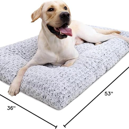 KSIIA Washable Dog Bed Deluxe Plush Dog Crate Beds Comfy Kennel Pad Anti-Slip Pet Sleeping Mat for Large, Jumbo, Medium, Small Dogs Breeds, 53" x 36", Gray