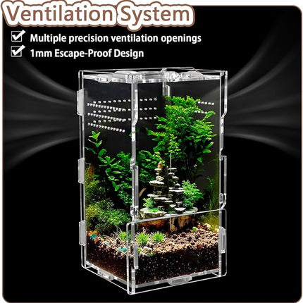 8x4x4in Vertical Acrylic Jumping Spider Enclosure – Arboreal Tarantula & Reptile Terrarium for Sling Lizards, Geckos, Snails