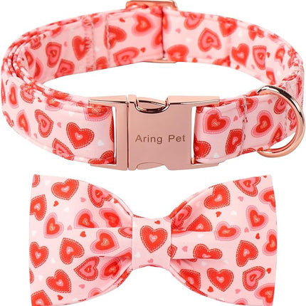 ARING PET Valentine Bow Dog Collar, Pink Red Heart Pet Collar with Bowtie for Small Medium Large Dogs-L
