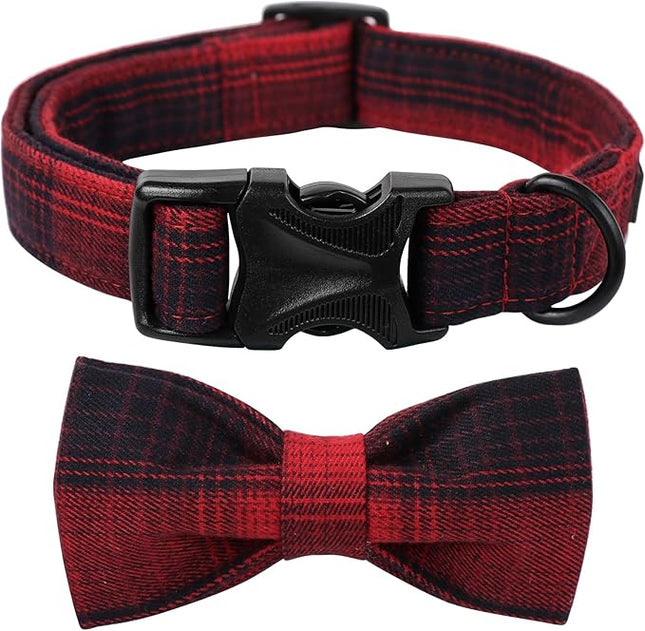 Lionet Paws Gird Dog Collar with Plastic Buckle, Cotton Fall Winter Bowtie Collar, Light Adjustable Collars for Small Medium Large Dogs