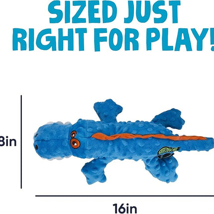 goDog Gators Squeaky Plush Dog Toy with Chew Guard Technology, Durable Fabric & Squeaker for Active Play, Blue, Large