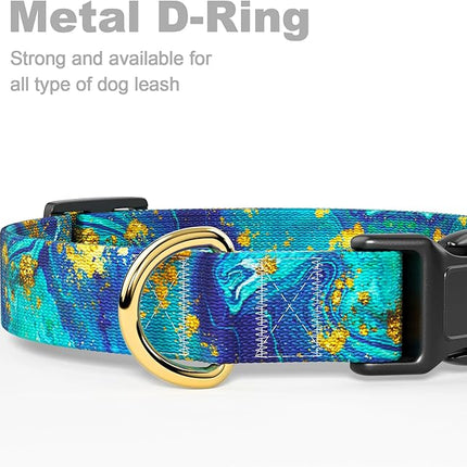 Rnivvi Dog Collar for Small Dogs, Cute Marble Heavy Duty Adjustable Puppy Collar with Quick Release Buckle for Girl & Female, Pet Accessories for Walking Running, S Length 3/4" Width, Golden Ocean