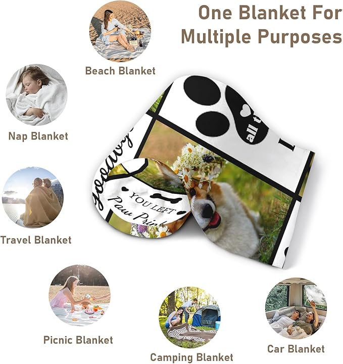 Pet Memorial Blanket Gifts Personalized Dog Memorial Blanket with Photos Dog Memorial Gifts for Loss of Dogs Cat Pet Sympathy Bereavement Passing Away Gifts Cat Loss Gift