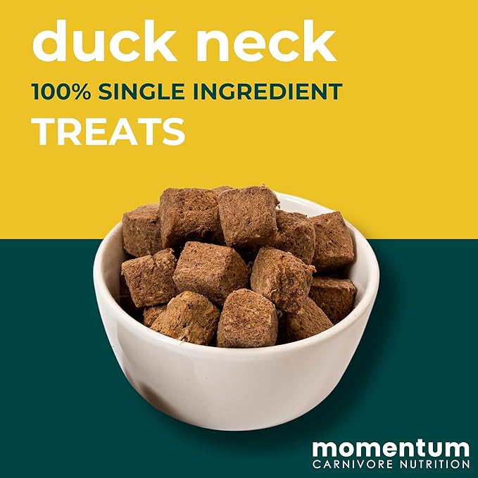Momentum Carnivore Nutrition Freeze-Dried Duck Neck Dog Treats – Single-Ingredient, Dog & Cat Treats – High-Protein, Grain-Free– 3 oz Bag
