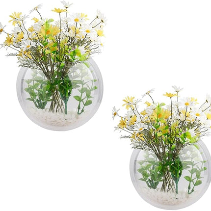 GREENWISH 2Pack 5.9'' Wall Mounted Clear Acrylic Round Fish Tank Flower Pot Vase Decoration Wall Hanging Mount Fish Bowl Fish Bubble Aquarium Decorative Plant Pot Hanging Hydroponic Pot