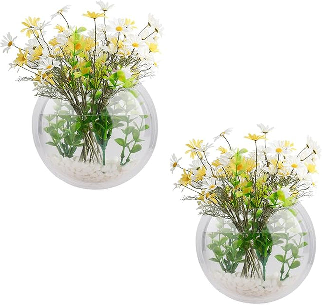 GREENWISH 2Pack 5.9'' Wall Mounted Clear Acrylic Round Fish Tank Flower Pot Vase Decoration Wall Hanging Mount Fish Bowl Fish Bubble Aquarium Decorative Plant Pot Hanging Hydroponic Pot