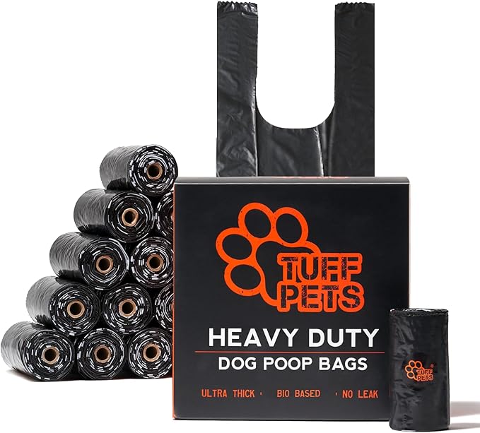 Heavy Duty Dog Poop Bag With Handles - 16 Rolls of Pet Waste Bags - Fits in any Dogs Poo Bag Dispenser or Holder - Thick Dog Poop Bags