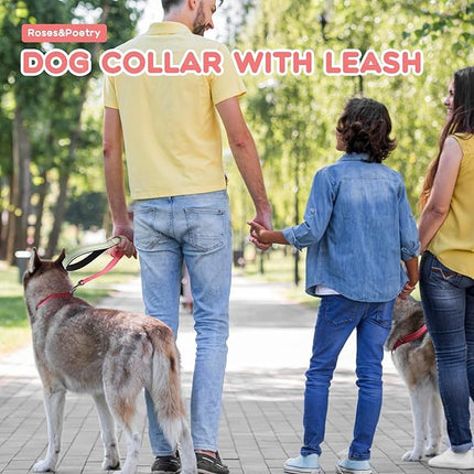 Roses&Poetry Pink Dog Collar and Leash Set for Medium Dogs, Adjustable, Reflective, Durable, 6 Feet