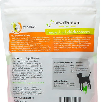 smallbatch Pets Premium Freeze-Dried Chicken Heart Treats for Dogs and Cats, 3.5 oz, Made and Sourced in The USA, Single Ingredient, Humanely Raise Meat, No Preservatives or Anything Artificial Ever