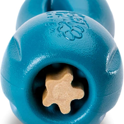 West Paw Qwizl Treat Dispensing Dog Toy for Tough Chewers- Durable Long Lasting Chew and Fetch Toy Keeps Dogs Engaged- Dishwasher Safe Safe Materials Made in USA - River Blue, Small