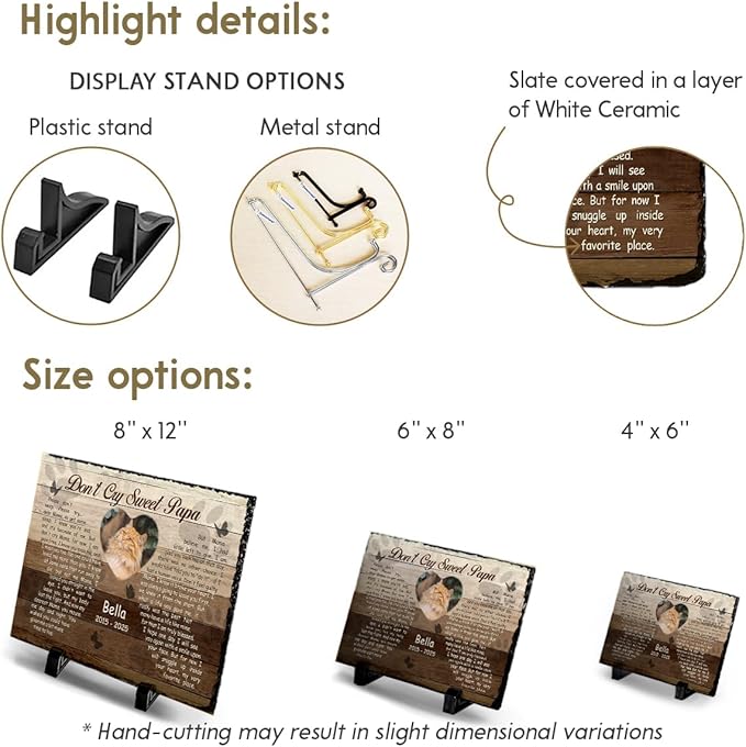 Customizable Pet Memorial Headstone for Cat - Selective Base Color to Engrave Loving Sign - Sweet Cat Mom Gifts, Remember in Memory of Cats