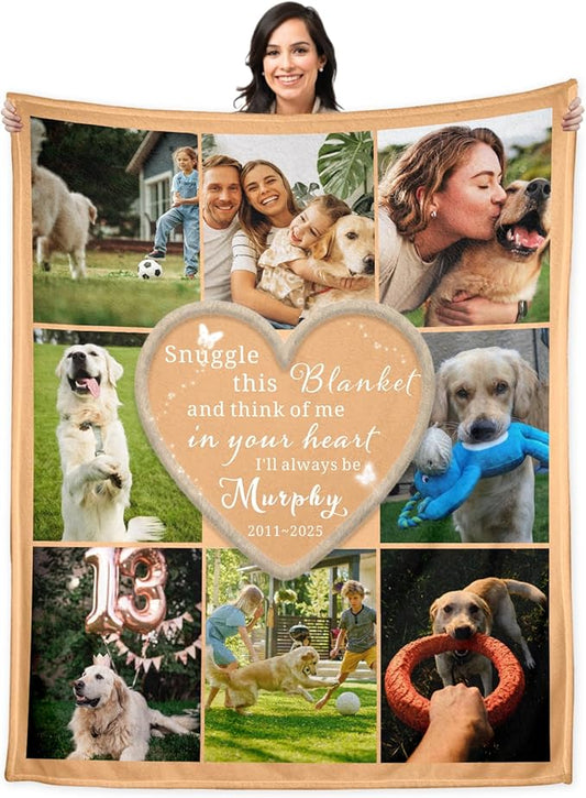 WFR Personalized Pet Memorial Throw Blanket with Photo-Pet Memorial Gifts for Dogs Cats Loss of Dog Sympathy Gift Bereavement Remembrance Passing Away Gifts,Pet Picture Blanket (8-Photos)