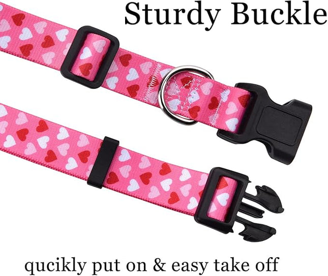 Dog Collar and Leash Set - Adjustable Heart Dog Collar - Love Theme - Perfect for Small Medium Large Dogs(Pink Heart Set,XS)