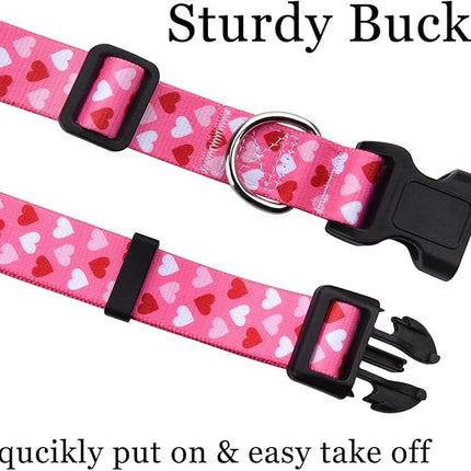 Dog Collar and Leash Set - Adjustable Heart Dog Collar - Love Theme - Perfect for Small Medium Large Dogs(Pink Heart Set,S)