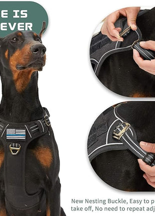 BUMBIN Tactical Dog Harness for Large Dogs No Pull, Famous TIK Tok No Pull Dog Harness, Fit Smart Reflective Pet Walking Harness for Training, Adjustable Dog Vest Harness with Handle Black L