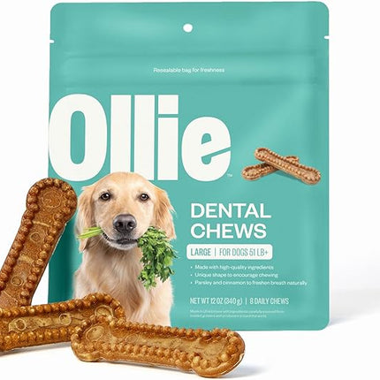 Ollie Dental Chews for Large Dogs, 12 Oz, Fresh Breath, Teeth Cleaning Treats, Sticks for Dog Oral Care, with Parsley and Cinnimon, for Pups 51 lbs and Above