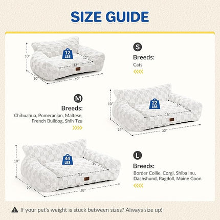 Large Dog Bed Sofa, Fluffy Pet Bed for Medium and Large Dogs, Supportive Dog Couch Sofa for Dogs, Pet Sofas with Washable Cover & Non-Slip, 38 inch, White