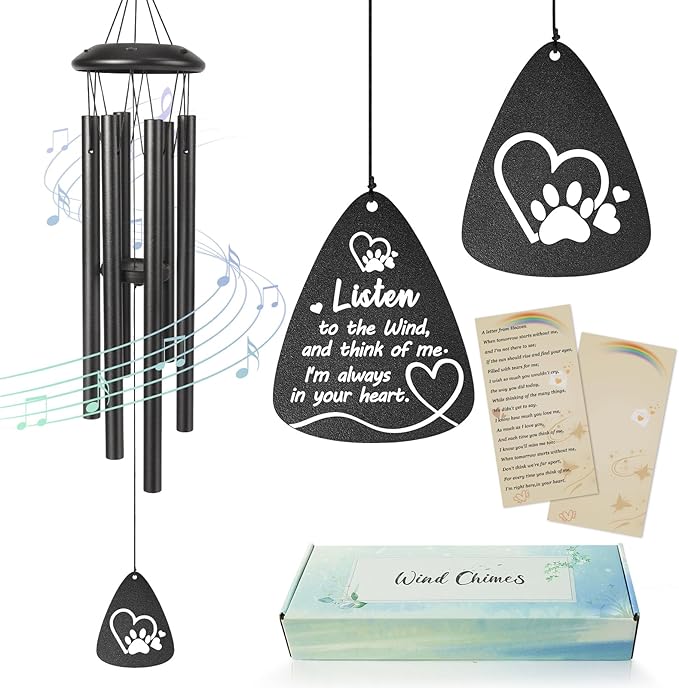 Dog Memorial Gifts for Loss of Dogs Sympathy Gift,25" Sympathy Wind Chimes Pet Sympathy Gift in Memory of Dog Remembrance/Bereavement Gifts,Memorial Wind Chime for Garden Condolences(Black)