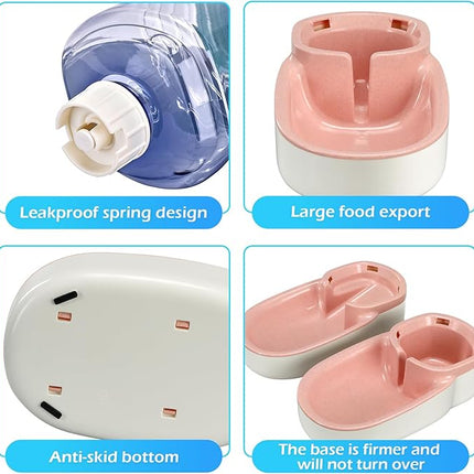 Automatic Dog Cat Feeder and Water Dispenser Gravity Food Feeder and Waterer Set with Pet Food Bowl for Small Medium Dog Puppy Kitten, Large Capacity 1 Gallon x 2(Pink)