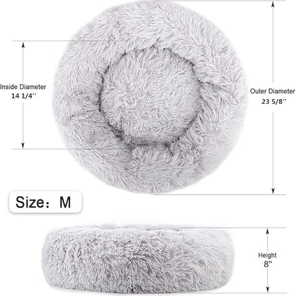 NOYAL Calming Donut Dog Bed for Small to Medium Dogs & Cats - Plush Faux Fur Anti-Anxiety Pet Bed with Machine Washable Cover & Non-Slip Base