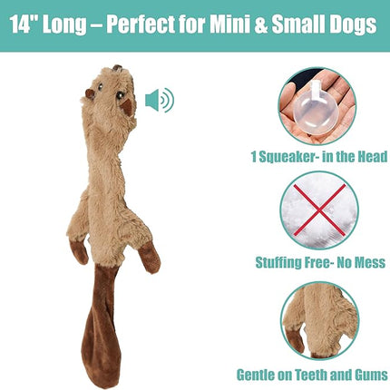 SPOT Skinneeez Beaver Dog Toy – 14" Stuffing-Free Plush Squeaky Dog Toy, Durable Interactive Toy for Small & Medium Dogs, Light to Moderate Chewers, Mess-Free Play