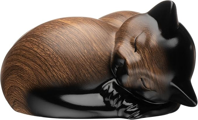 Pet Urns,Sleeping Resin Cremation Cat Urn, Cat Urns for Ashes, Small Animal Urn （Black Walnut）