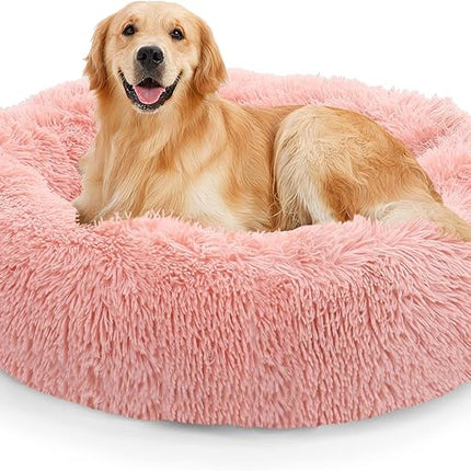 NOYAL Calming Donut Dog Bed for Small to Medium Dogs & Cats - Plush Faux Fur Anti-Anxiety Pet Bed with Machine Washable Cover & Non-Slip Base