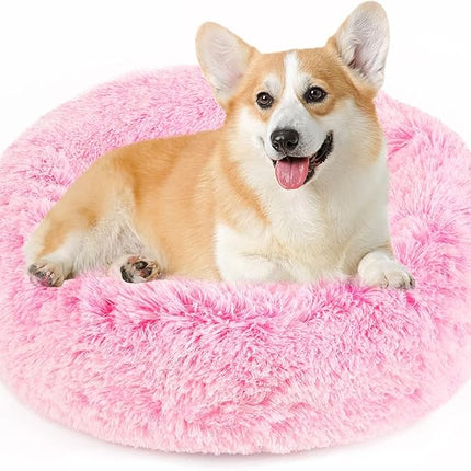 NOYAL Calming Donut Dog Bed for Small to Medium Dogs & Cats - Plush Faux Fur Anti-Anxiety Pet Bed with Machine Washable Cover & Non-Slip Base