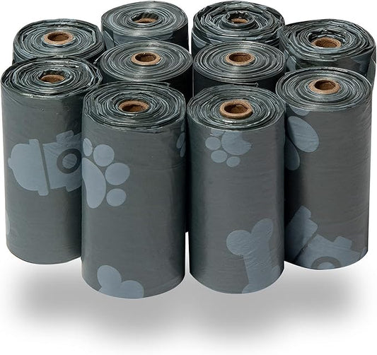Best Pet Supplies Dog Poop Bags (150 Bags) for Waste Refuse Cleanup, Doggy Roll Replacements for Outdoor Puppy Walking and Travel, Leak Proof and Tear Resistant, Thick Plastic - Gray