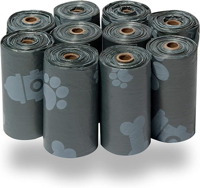 Best Pet Supplies Dog Poop Bags (150 Bags) for Waste Refuse Cleanup, Doggy Roll Replacements for Outdoor Puppy Walking and Travel, Leak Proof and Tear Resistant, Thick Plastic - Gray