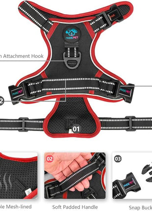 PHOEPET 2019 Upgraded No Pull Dog Harness, Reflective Adjustable Vest, with a Training Handle + 2 Metal Leash Hooks+ 3 Snap Buckles +4 Slide Buckles(M, Black)
