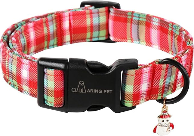 ARING PET Christmas Dog Collar-Cute Red Green Plaid Dog Collars, Adjustable Christmas Pet Collars Puppy Collar with Quick Release Buckle for Girl&Boy Dogs