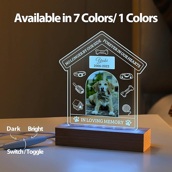 Pet Memorial Gifts for Dogs, Personalized Pet Memorial Night Lights, Dog Memorial Gifts for Loss of Dog, Loss of Dog Sympathy Gift, Dog Bereavement Remembrance Picture Frame