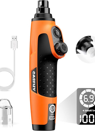 Casfuy Smart 6-Speed Dog Nail Grinder - 50% More Power Pet Nail Grinder with 2 LED Lights Quiet Rechargeable Electric Dog Nail Trimmers File Toenail Grinder for Large Medium Small Dogs & Cats(Orange)
