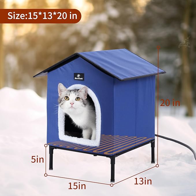 MARUNDA Heated Cat Houses for Outdoor Cats in Winter, Heated cat House for Indoor and Kitty Shelter for Your Pet to Stay Warm and Cozy,Easy to Assemble. (Dark Blue, Small)