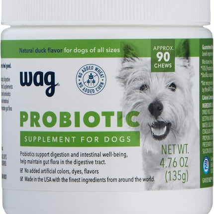 Amazon Brand - Wag Probiotic Supplement Daily Chews for Dogs, Supports Digestion and Gut Health, Natural Duck Flavor, 90 count