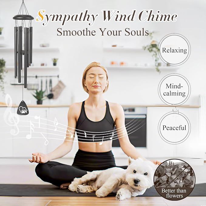 Dog Memorial Gifts for Loss of Dogs Sympathy Gift,25" Sympathy Wind Chimes Pet Sympathy Gift in Memory of Dog Remembrance/Bereavement Gifts,Memorial Wind Chime for Garden Condolences(Black)