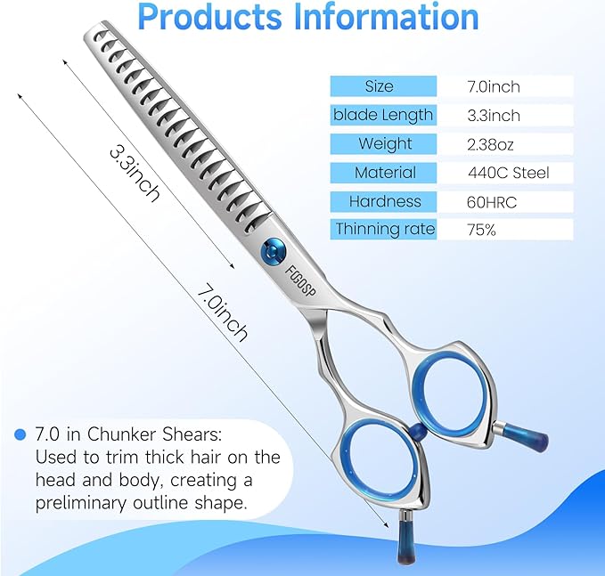 Chunkers Dog Grooming Scissors Professional Thinning Shears for Dogs Trimming 70% Thinning Rate 19 Teeth Symmetric Handle for Pet Groomers or Family DIY Use