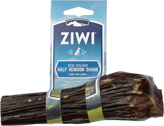 ZIWI Venison Deer Half Shank – 2-in-1 Dog Bone Chew Treat Wrapped in Beef Esophagus - All Natural, Air-Dried