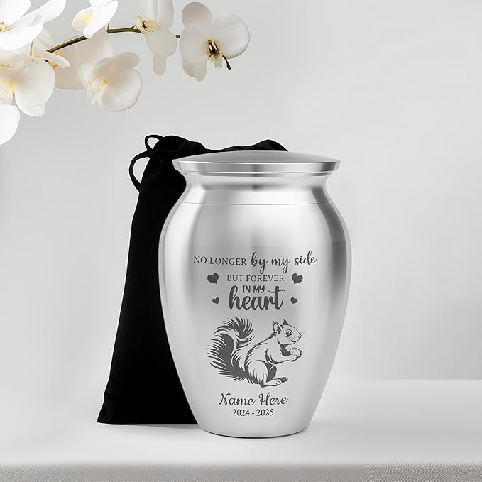 Artsy Woodsy Squirrel Memorial Mini Urn for Human Ashes Keepshake, Decorative Keepsake Urn with Engraved Squirrel 2.56 inch, Small Memorial Gifts for Pet Lovers (03, 2.56 x 1.77)